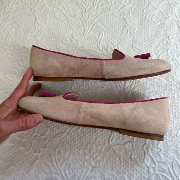 Paolo Bentini flat ballerina shoes pink tassels blush suede made in Italy 38 - Picture 6 of 10